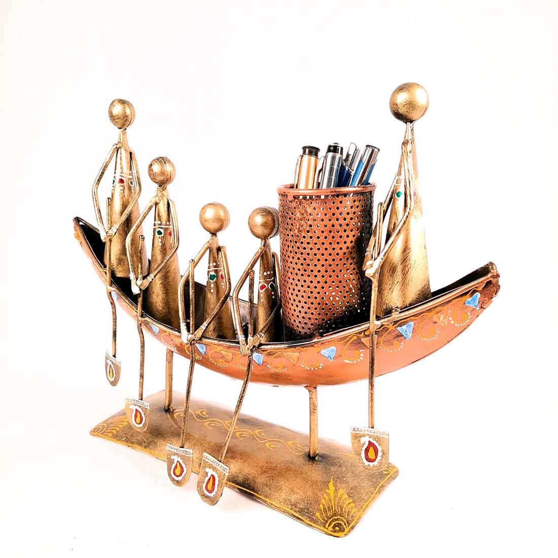 Showpiece Pen Holder | Desk Organizer - Boat Design - For Table Decor -15 Inch - ApkaMart#Color_Gold