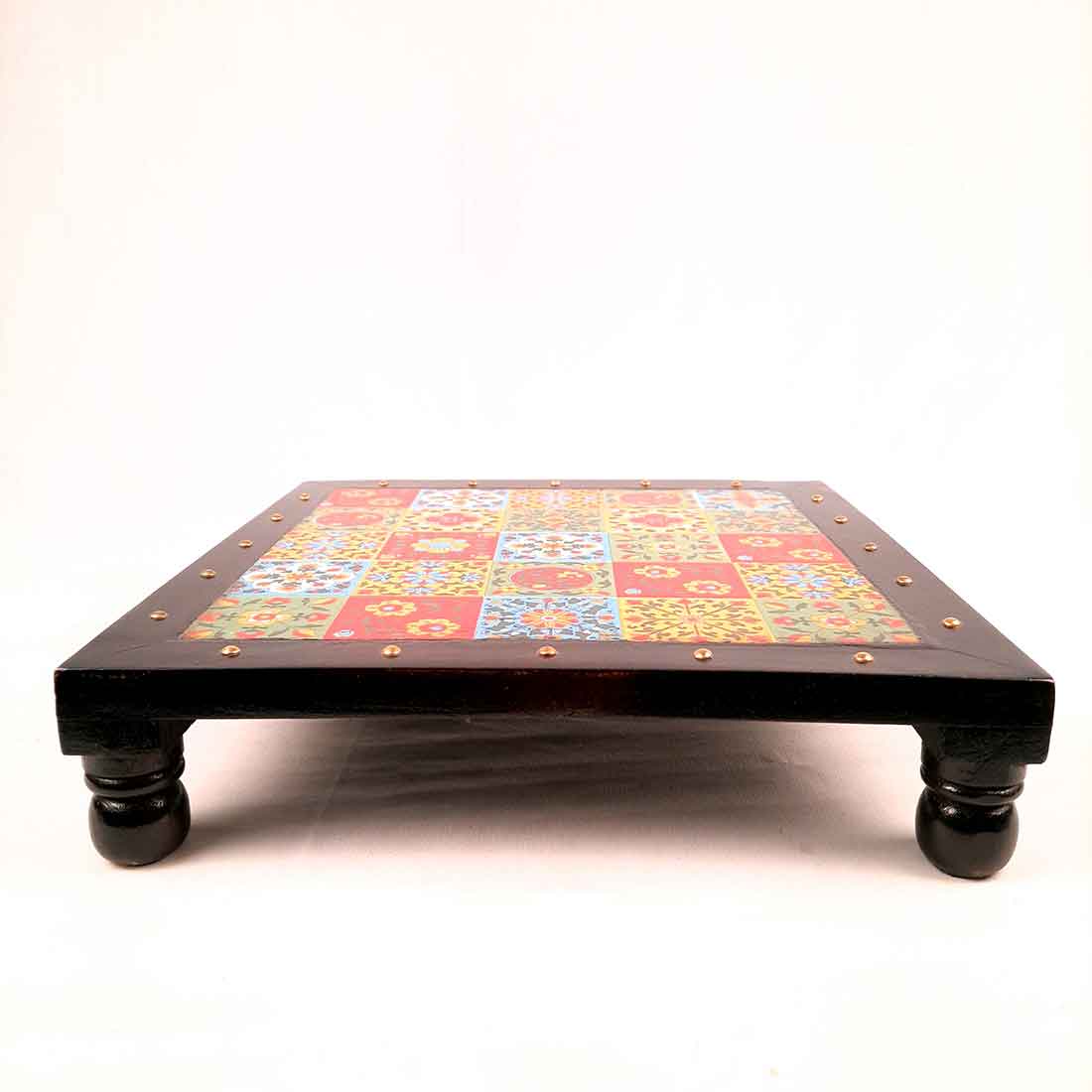 Wooden Chowki with Ceramic Tiles - For Pooja, Sitting & Home Decor - Apkamart #Size_10 Inch