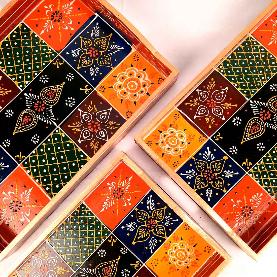 Wooden Serving Tray Set | Tea Serving Trays - For Kitchen, Dining Table & Gifts - Apkamart