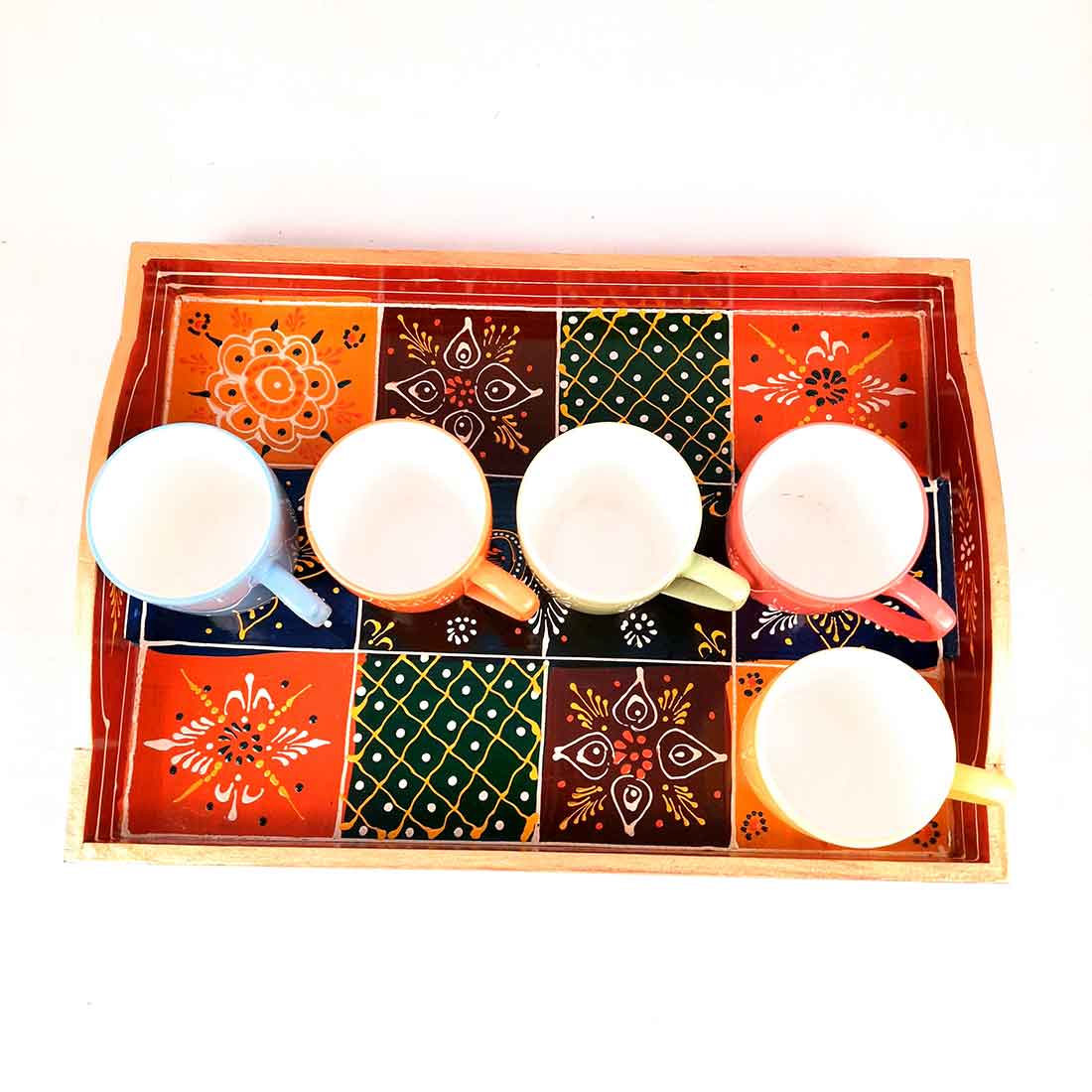 Wooden Serving Tray Set | Tea Serving Trays - For Kitchen, Dining Table & Gifts - Apkamart