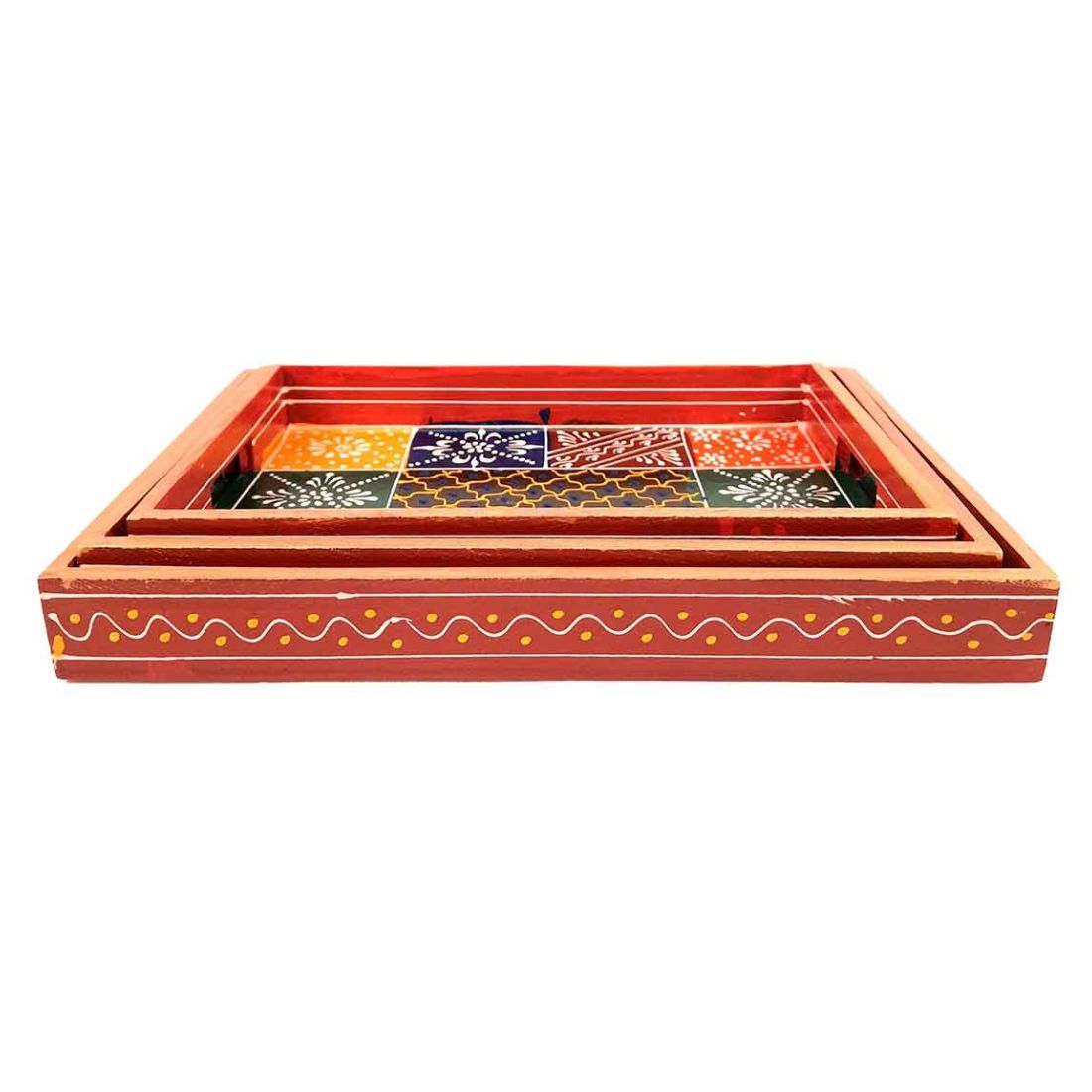 Wooden Serving Tray Set | Tea & Snack Serving Tray - For Serving & Table Decor -Apkamart