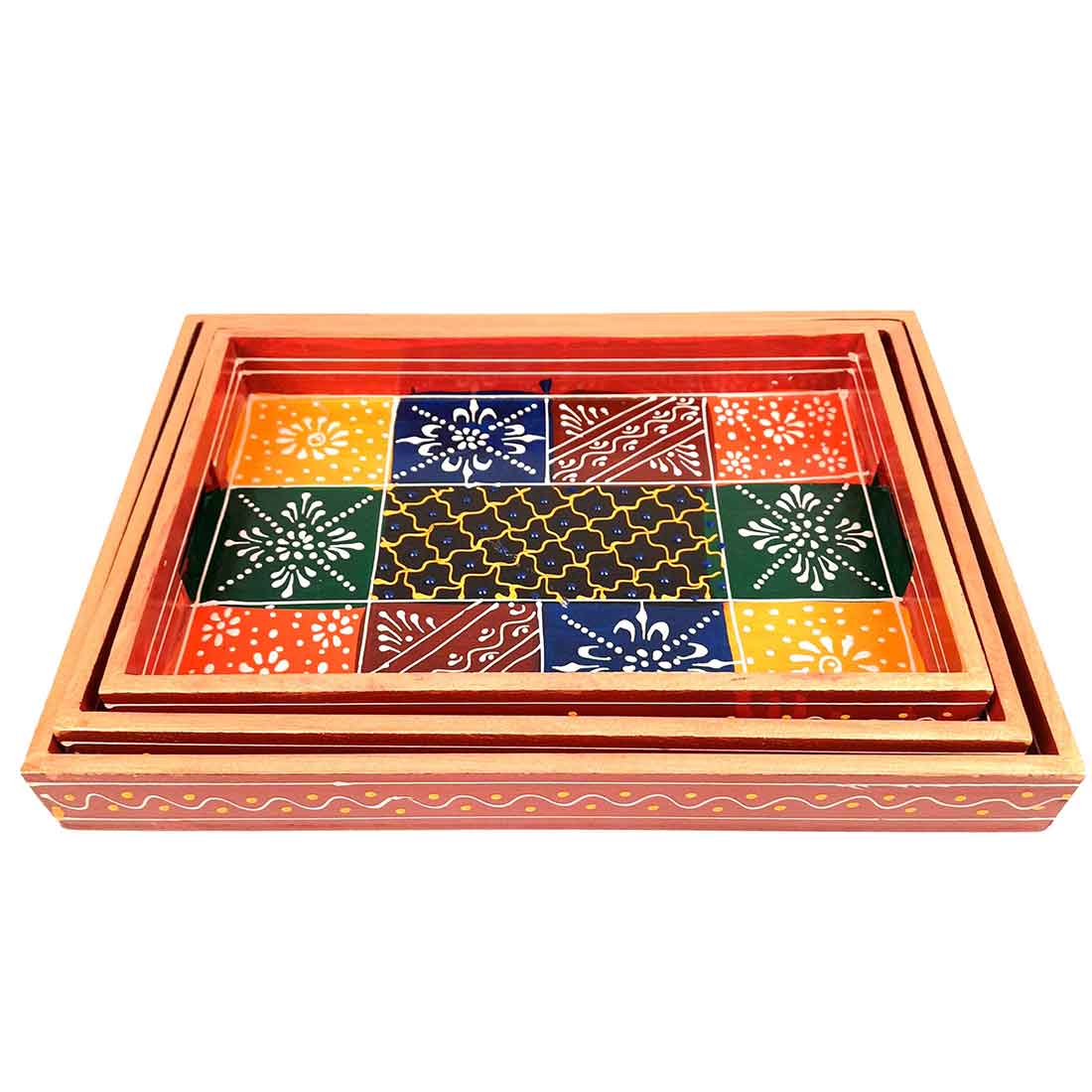 Wooden Serving Tray Set | Tea & Snack Serving Tray - For Serving & Table Decor -Apkamart