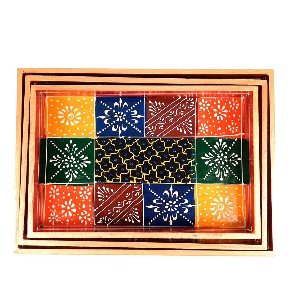 Wooden Serving Tray Set | Tea & Snack Serving Tray - For Serving & Table Decor -Apkamart