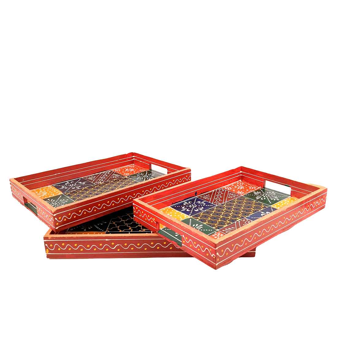 Wooden Serving Tray Set | Tea & Snack Serving Tray - For Serving & Table Decor -Apkamart