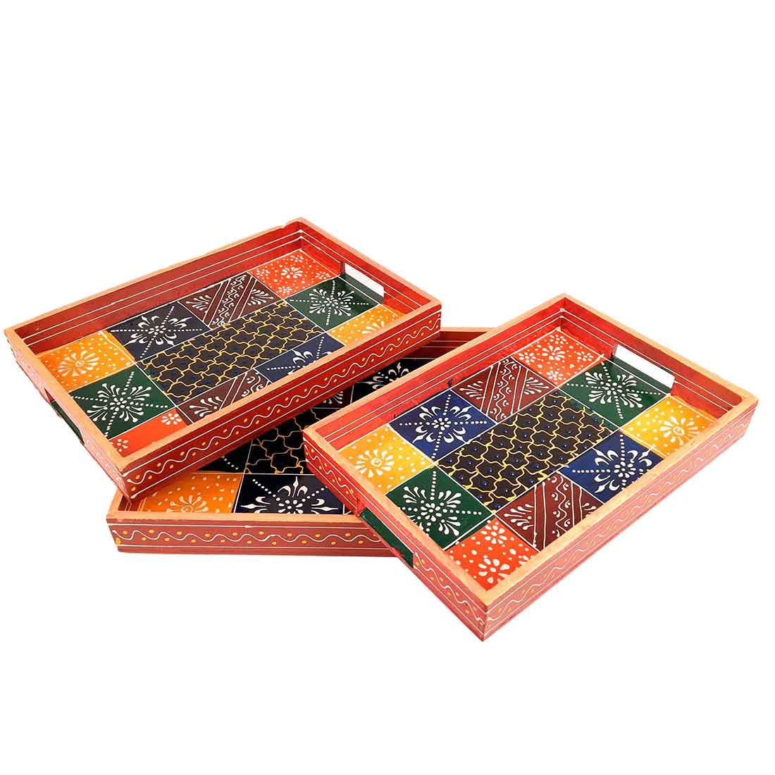 Wooden Serving Tray Set | Tea & Snack Serving Tray - For Serving & Table Decor -Apkamart