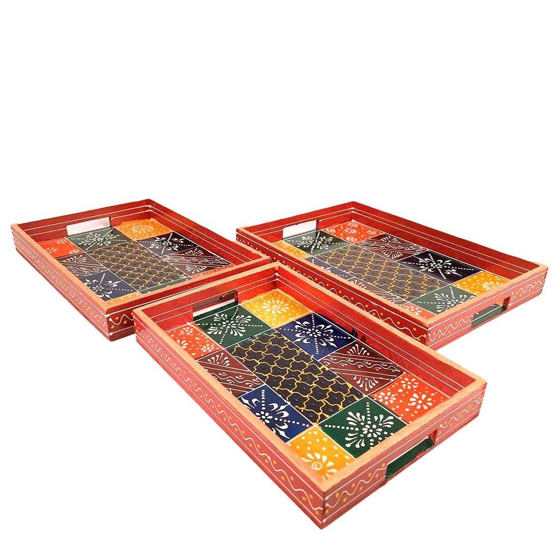 Wooden Serving Tray Set | Tea & Snack Serving Tray - For Serving & Table Decor -Apkamart