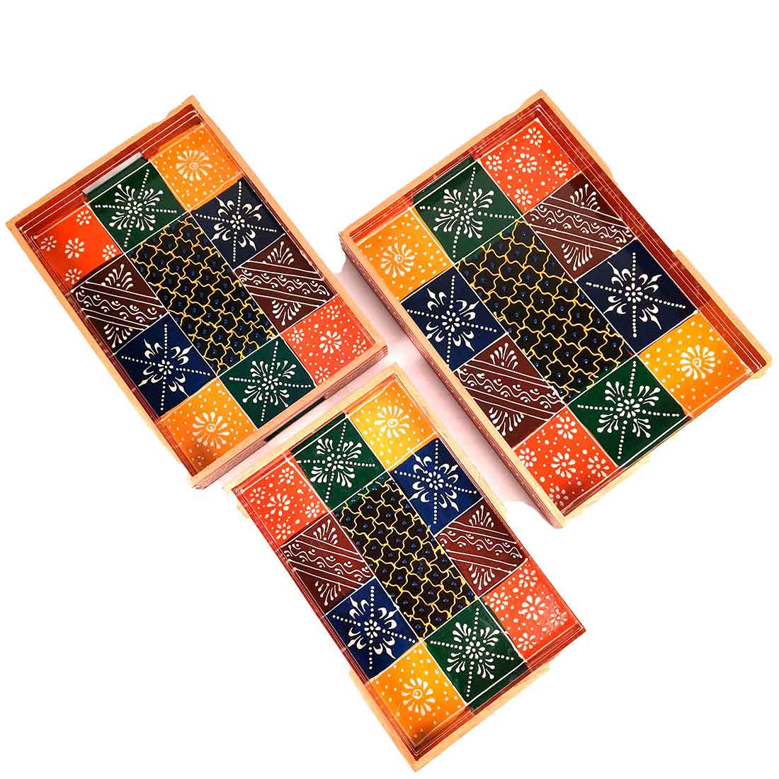 Wooden Serving Tray Set | Tea & Snack Serving Tray - For Serving & Table Decor -Apkamart