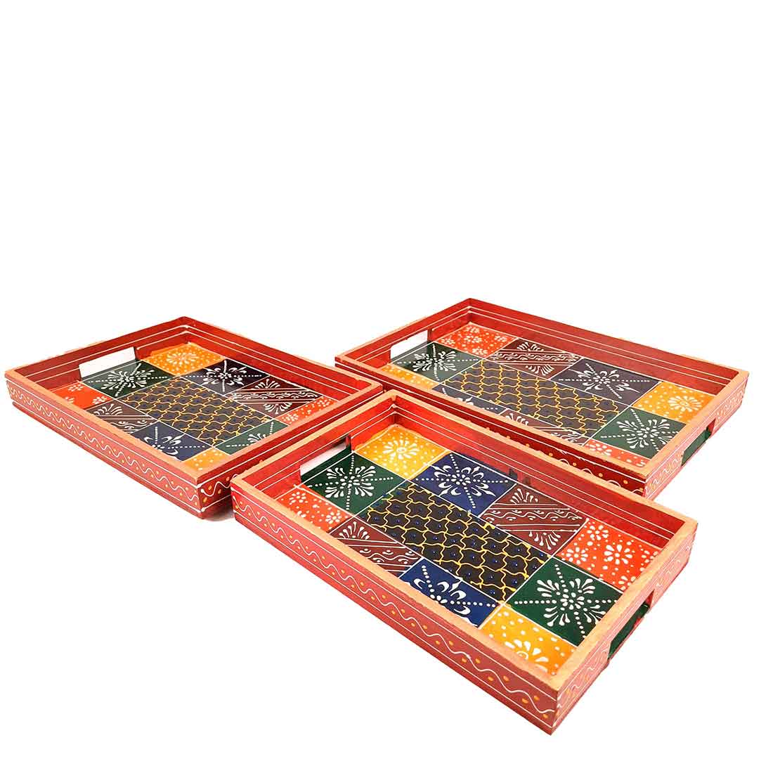 Wooden Serving Tray Set | Tea & Snack Serving Tray - For Serving & Table Decor -Apkamart