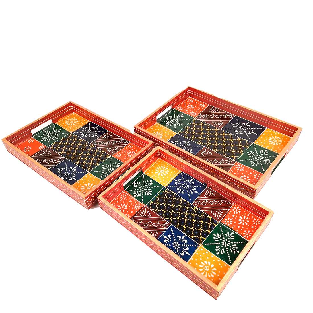 Wooden Serving Tray Set | Tea & Snack Serving Tray - For Serving & Table Decor -Apkamart