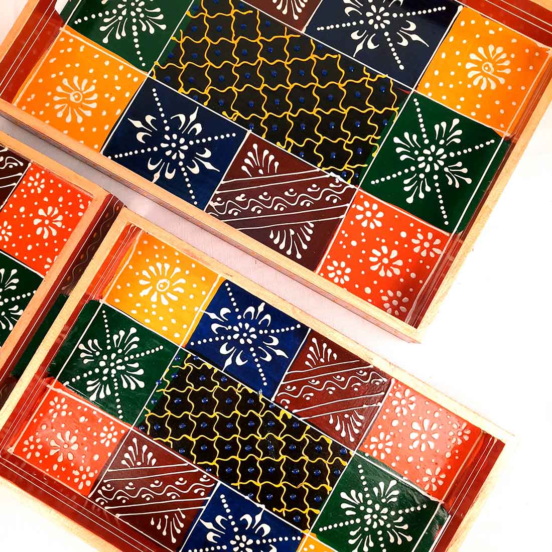 Wooden Serving Tray Set | Tea & Snack Serving Tray - For Serving & Table Decor -Apkamart