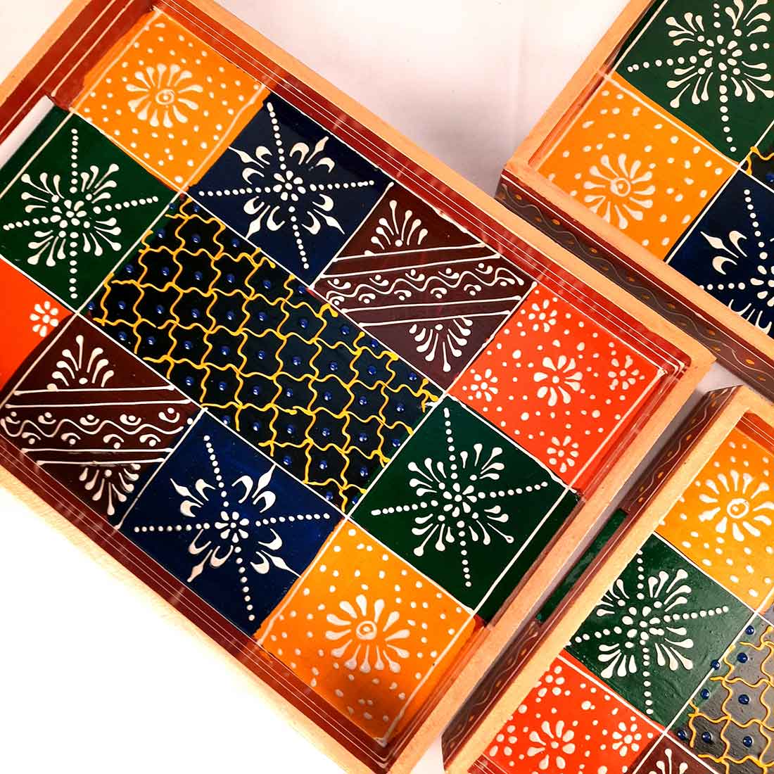 Wooden Serving Tray Set | Tea & Snack Serving Tray - For Serving & Table Decor -Apkamart