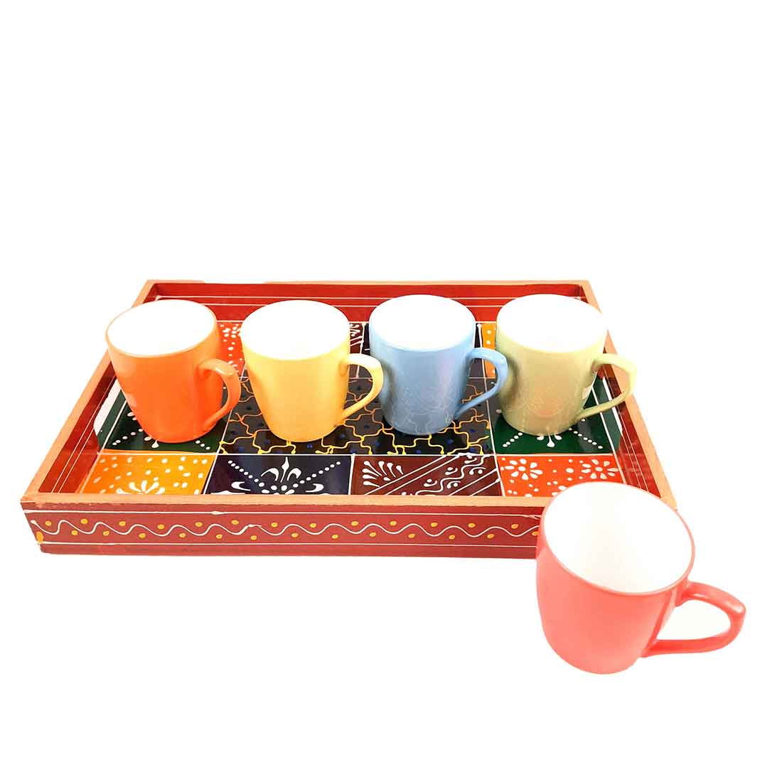 Wooden Serving Tray Set | Tea & Snack Serving Tray - For Serving & Table Decor -Apkamart