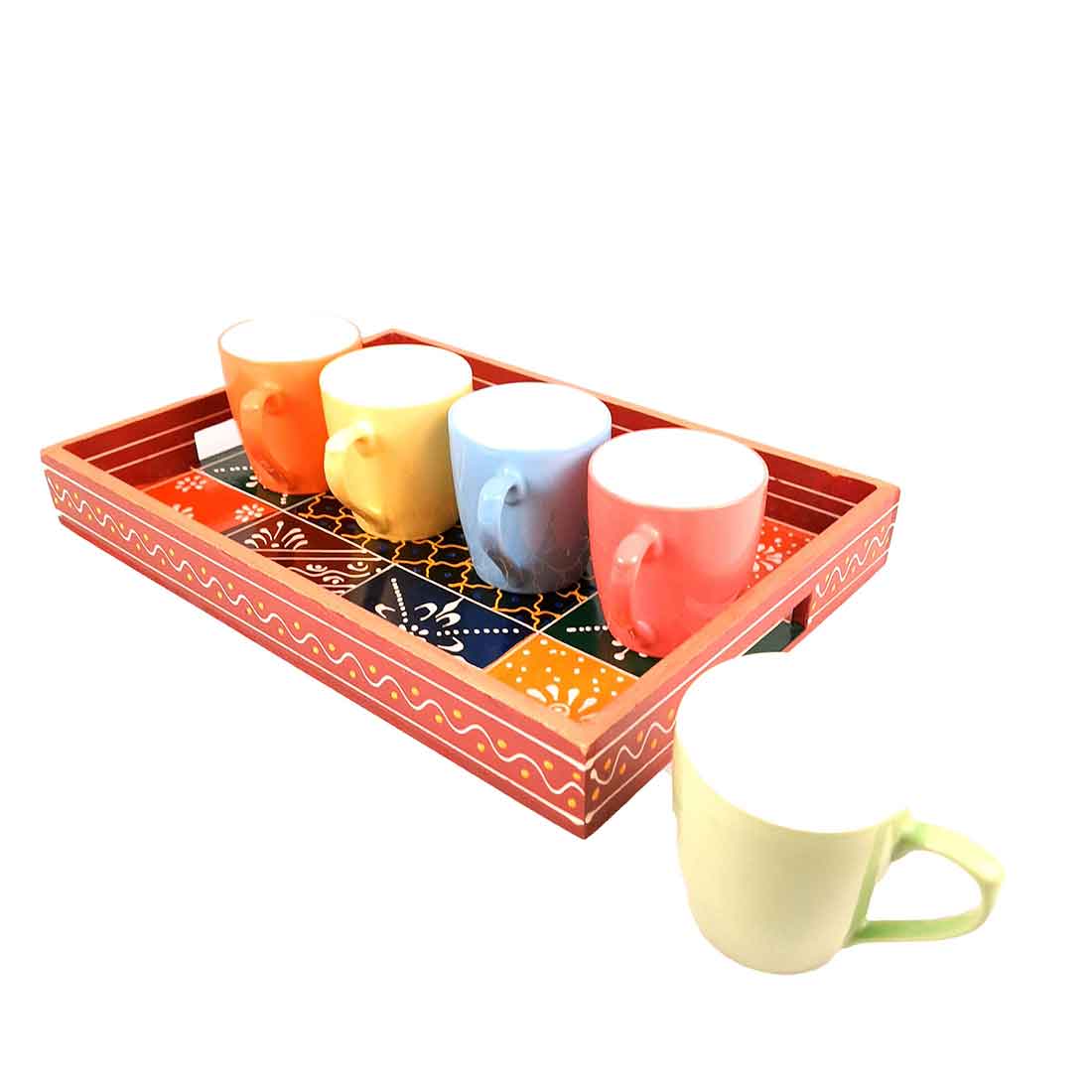 Wooden Serving Tray Set | Tea & Snack Serving Tray - For Serving & Table Decor -Apkamart