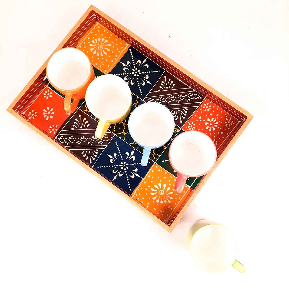 Wooden Serving Tray Set | Tea & Snack Serving Tray - For Serving & Table Decor -Apkamart