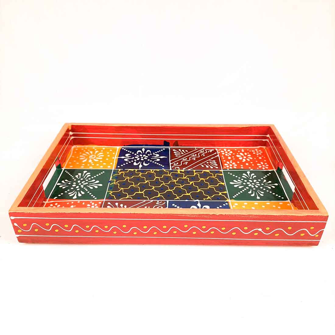 Wooden Serving Tray Set | Tea & Snack Serving Tray - For Serving & Table Decor -Apkamart