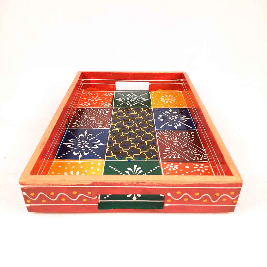 Wooden Serving Tray Set | Tea & Snack Serving Tray - For Serving & Table Decor -Apkamart