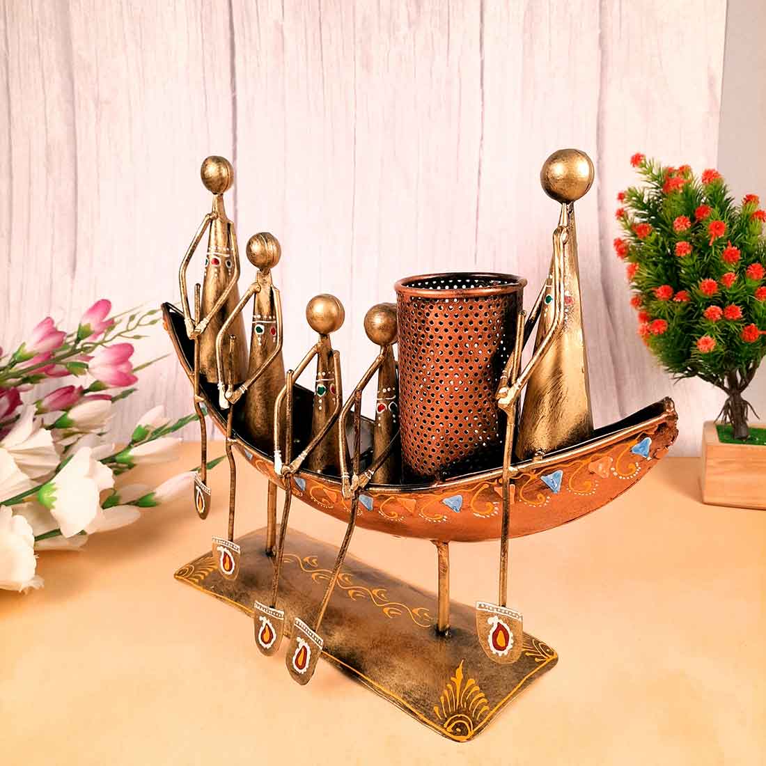 Showpiece Pen Holder | Desk Organizer - Boat Design - For Table Decor -15 Inch - ApkaMart#Color_Gold