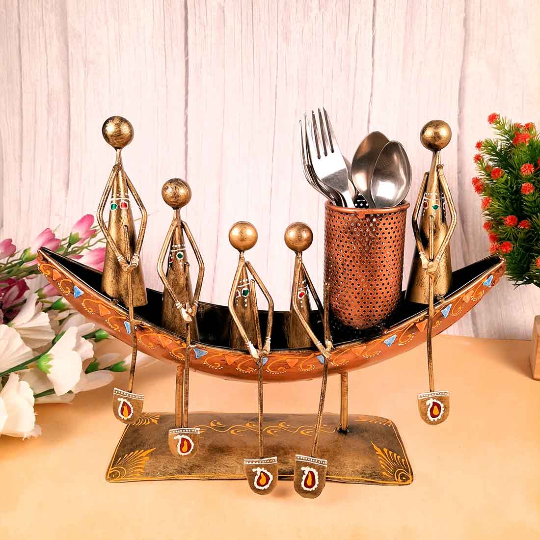 Showpiece Pen Holder | Desk Organizer - Boat Design - For Table Decor -15 Inch - ApkaMart#Color_Gold