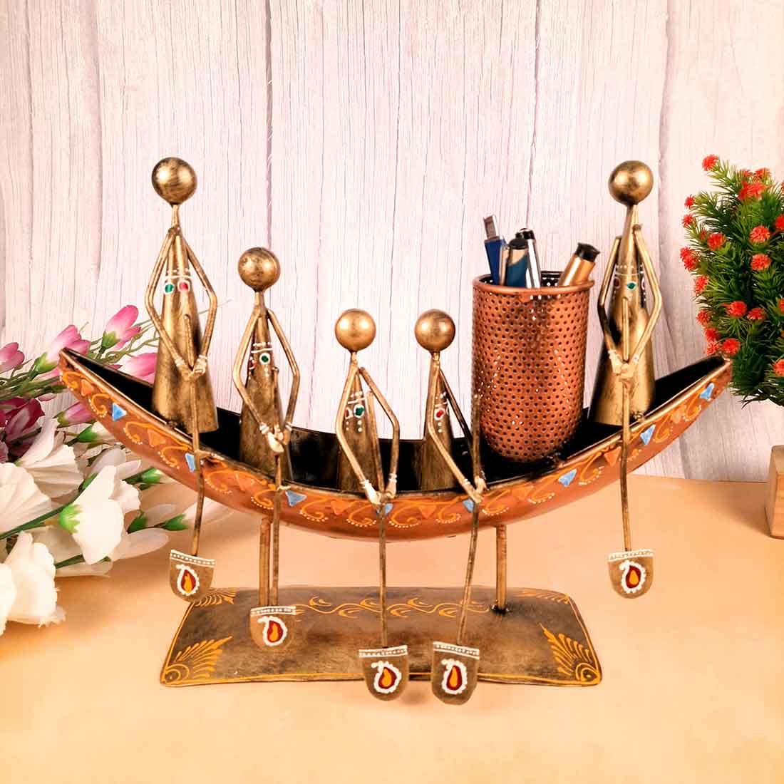 Showpiece Pen Holder | Desk Organizer - Boat Design - For Table Decor -15 Inch - ApkaMart#Color_Gold