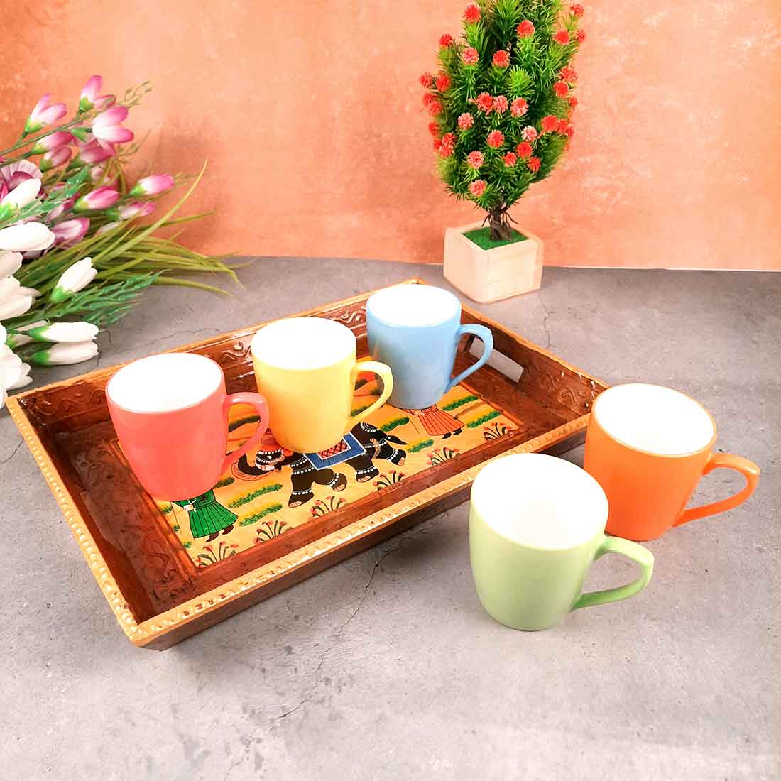 Serving Wooden Tray | Decorative Tray - for Kitchen, Serving & Gifting - 13 Inch - Apkamart#Style_Pack of 1