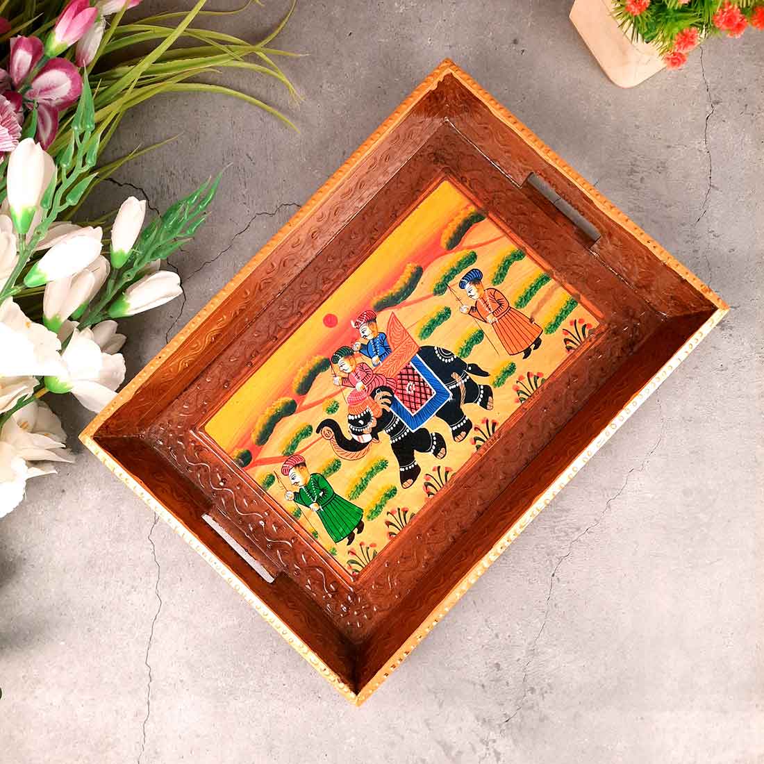 Serving Wooden Tray | Decorative Tray - for Kitchen, Serving & Gifting - 13 Inch - Apkamart#Style_Pack of 1
