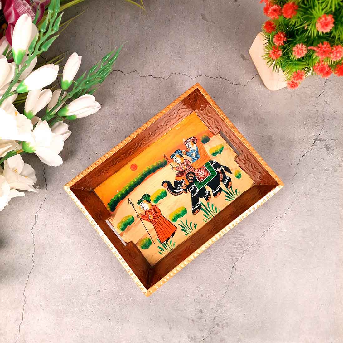 Decorative Tray | Wooden Serving Tray - For Tea & Snack Serving and Organising - 9 Inch - Apkamart#Style_Pack of 1
