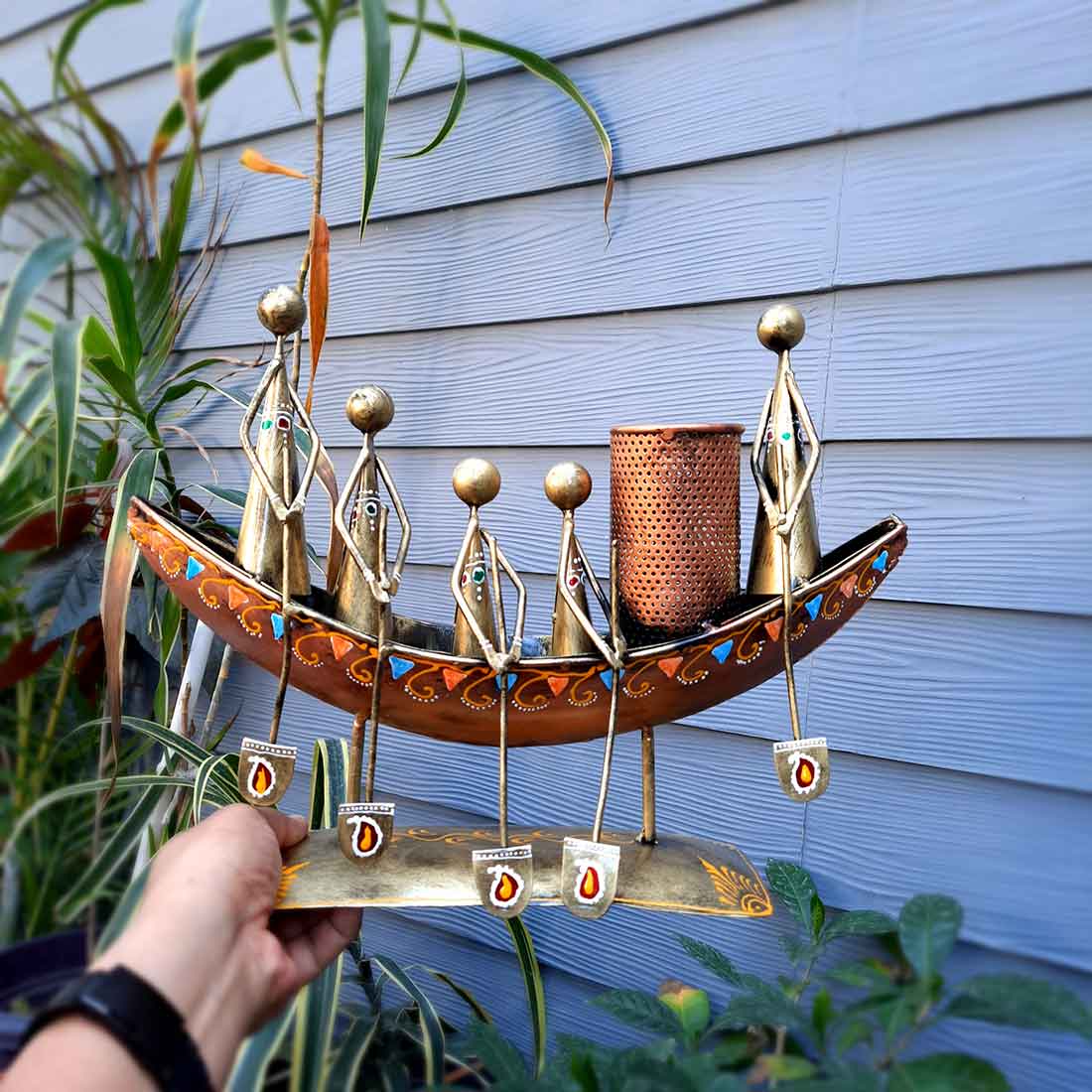 Showpiece Pen Holder | Desk Organizer - Boat Design - For Table Decor -15 Inch - ApkaMart#Color_Gold