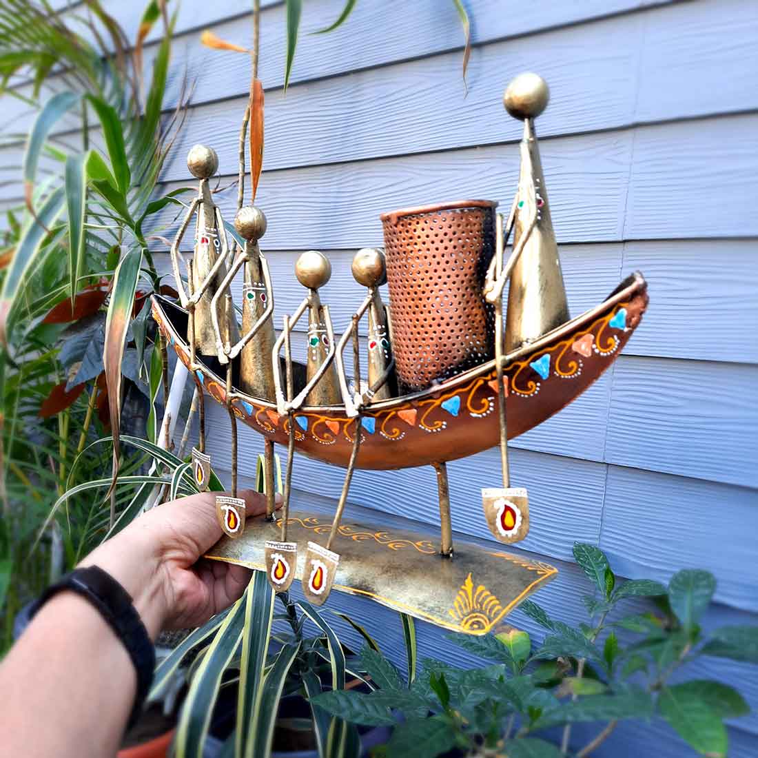 Showpiece Pen Holder | Desk Organizer - Boat Design - For Table Decor -15 Inch - ApkaMart#Color_Gold