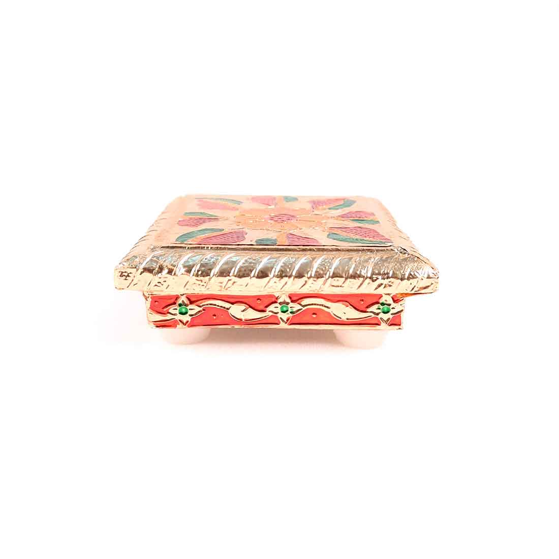 Pooja Chowki Bajot | Minakari Chauki Set - For Pooja, Festivals & Return Gifts - 4 Inch (Pack of 4) -Apkamart #Style_Design 1