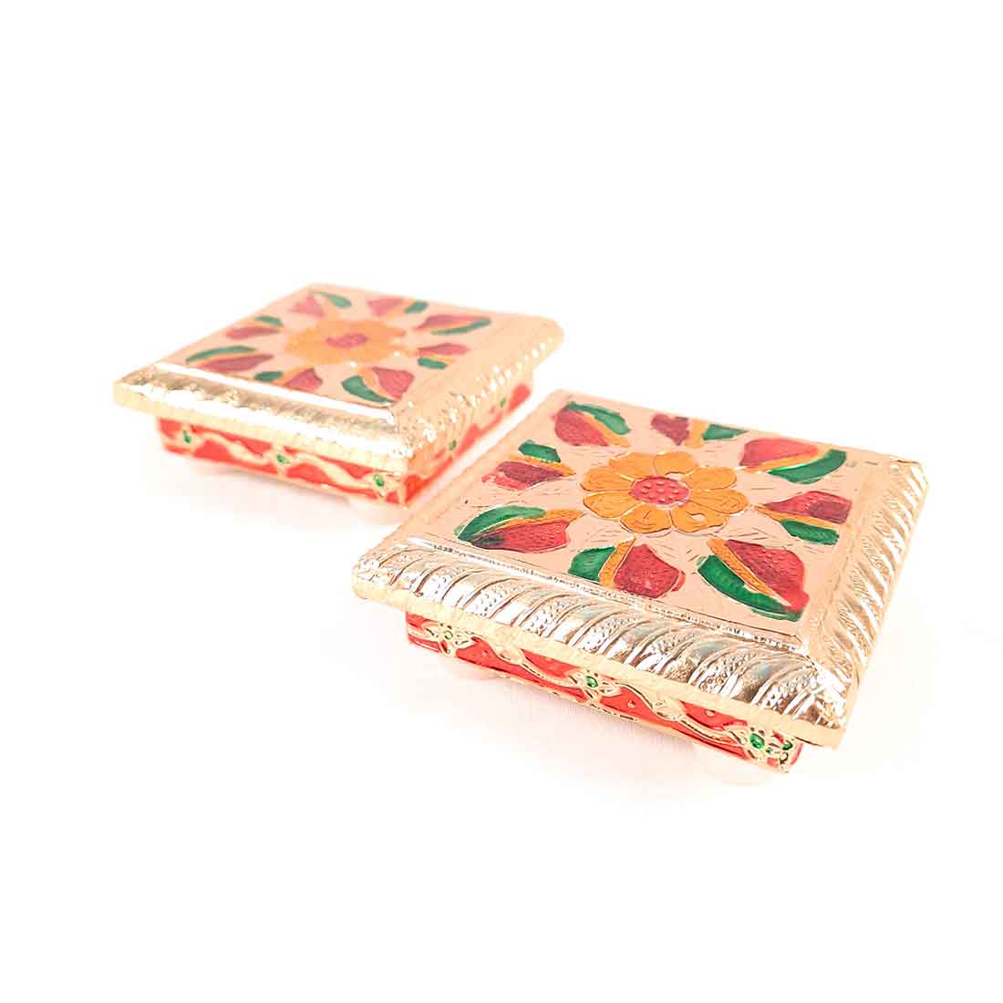 Pooja Chowki Bajot | Minakari Chauki Set - For Pooja, Festivals & Return Gifts (Pack of 2) 4 Inch - Apkamart #Style_Design 1