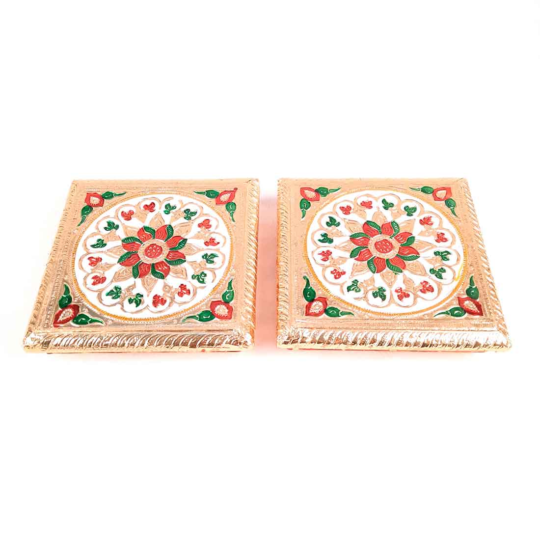 Pooja Chowki Bajot | Minakari Chauki Set - For Pooja, Festivals & Return Gifts (Pack of 2) 6 Inch - Apkamart #Style_Design 1
