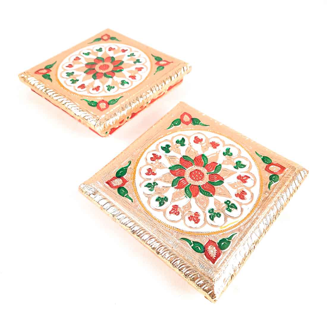 Pooja Chowki Bajot | Minakari Chauki Set - For Pooja, Festivals & Return Gifts (Pack of 2) 6 Inch - Apkamart #Style_Design 1