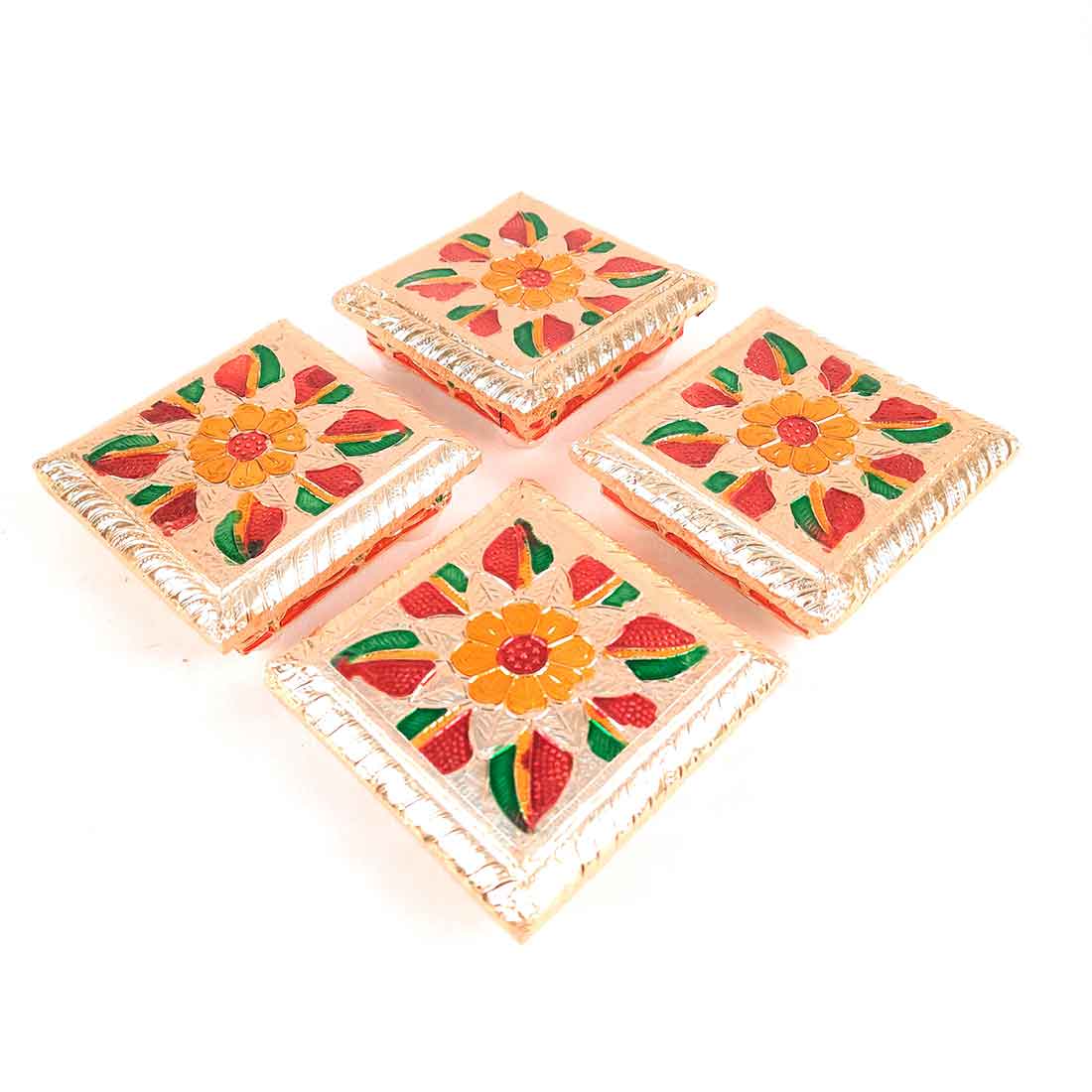 Pooja Chowki Bajot | Minakari Chauki Set - For Pooja, Festivals & Return Gifts - 4 Inch (Pack of 4) -Apkamart #Style_Design 1