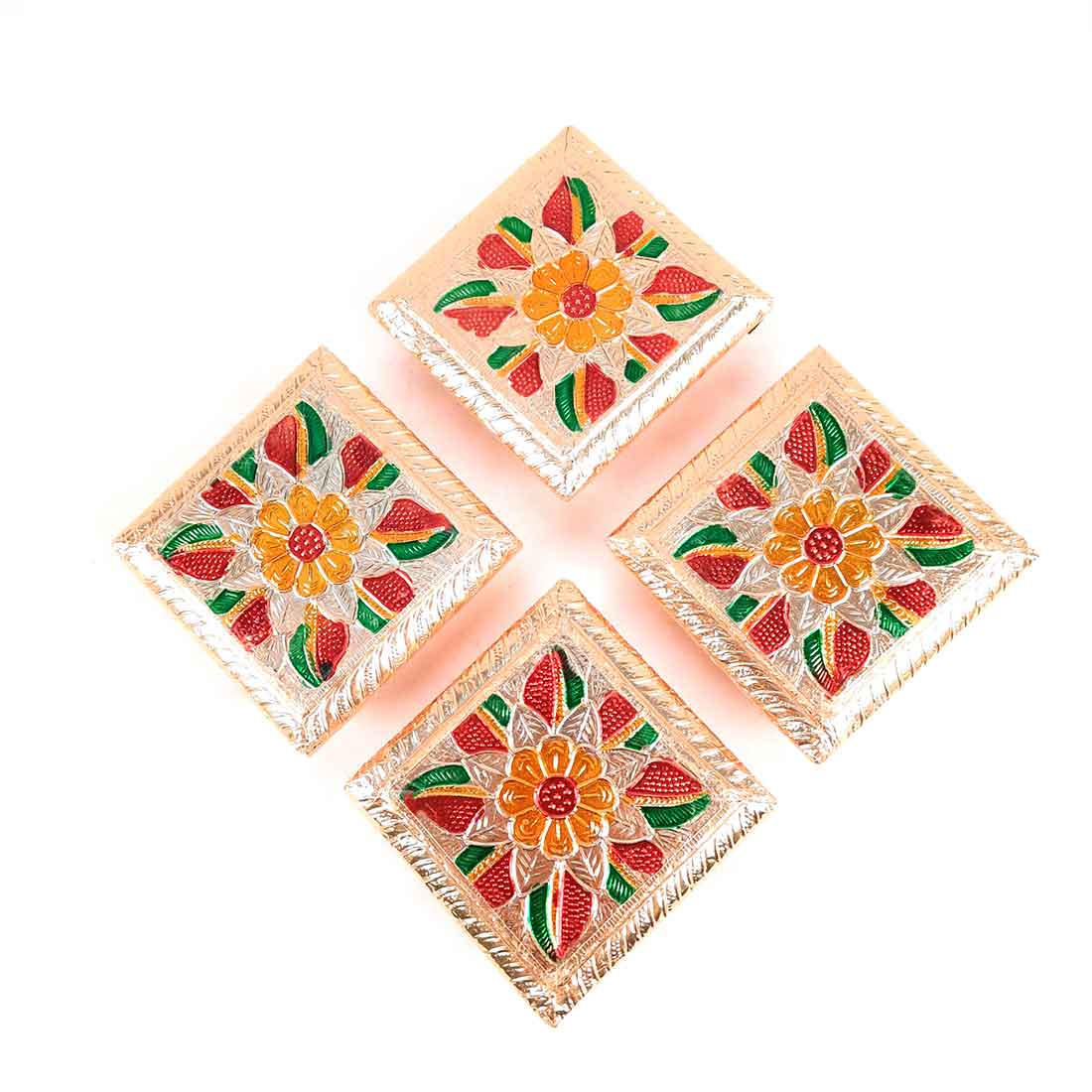 Pooja Chowki Bajot | Minakari Chauki Set - For Pooja, Festivals & Return Gifts - 4 Inch (Pack of 4) -Apkamart #Style_Design 1