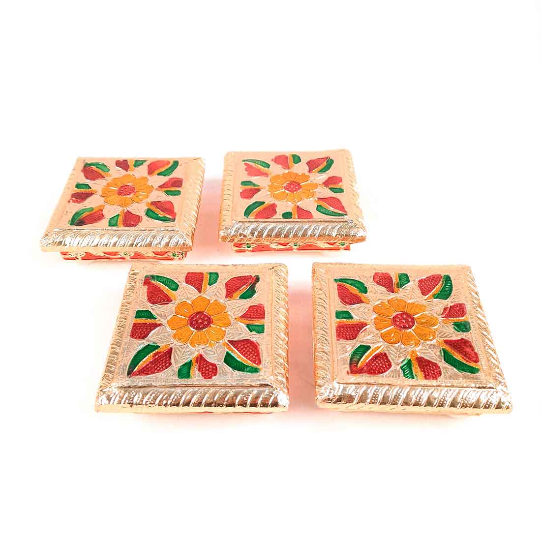 Pooja Chowki Bajot | Minakari Chauki Set - For Pooja, Festivals & Return Gifts - 4 Inch (Pack of 4) -Apkamart #Style_Design 1