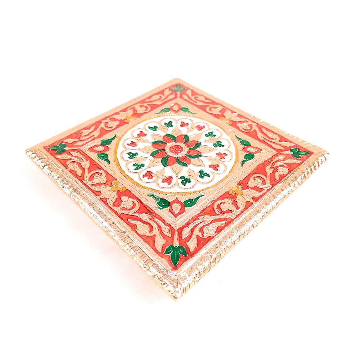 Minakari Puja Chowki - Set of 2 Bajot - 6 Inch & 8 Inch - ApkaMart #Style_Design 2