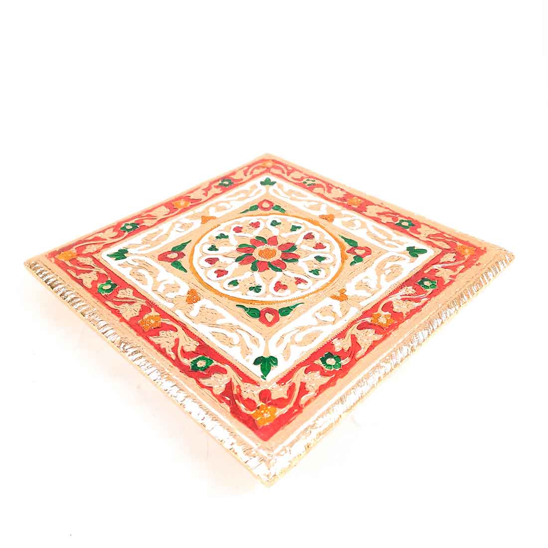 Puja Choki | Minakari Chowki Set | Decorative Bajot - For Pooja & Festivals - Set of 2 (8 Inch , 10 Inch) - ApkaMart #Style_Design 2