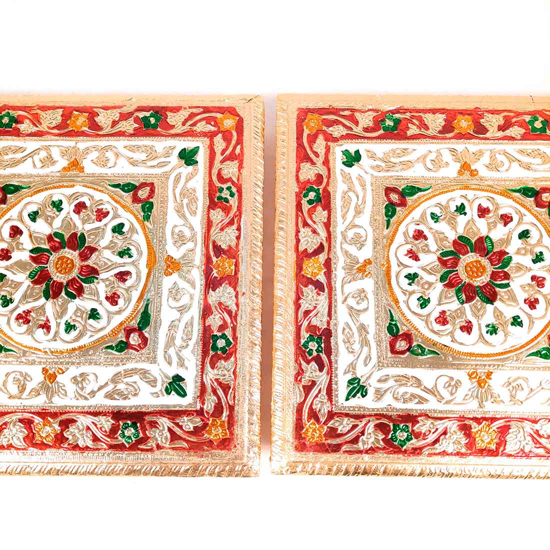 Pooja Chowki Bajot | Minakari Chauki Set - For Pooja, Weddings & Festivals (Pack of 2) 10 Inch - Apkamart #Style_Design 1