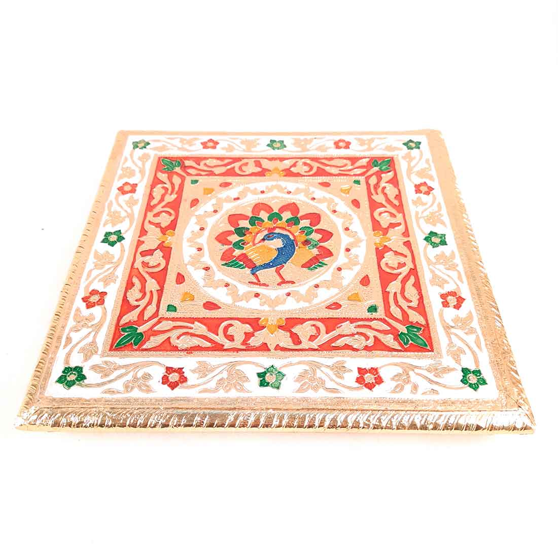 Minakari Bajot | Pooja Chowki - Peacock Design - 10 Inch - ApkaMart #Style_Design 2