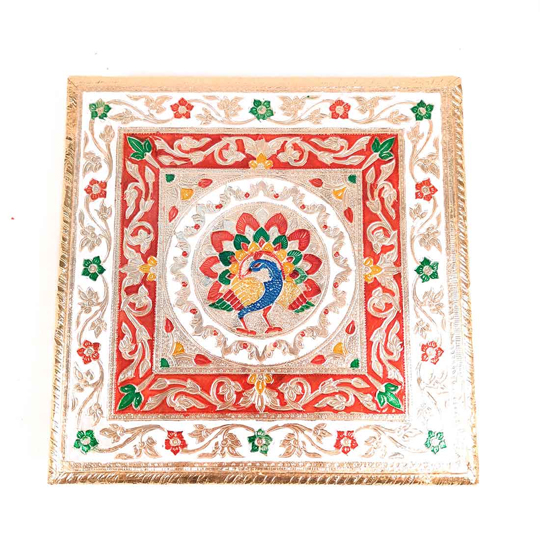 Pooja Chowki Bajot | Minakari Chauki Set - For Pooja, Weddings & Festivals (Pack of 2) 10 Inch - Apkamart #Style_Design 2