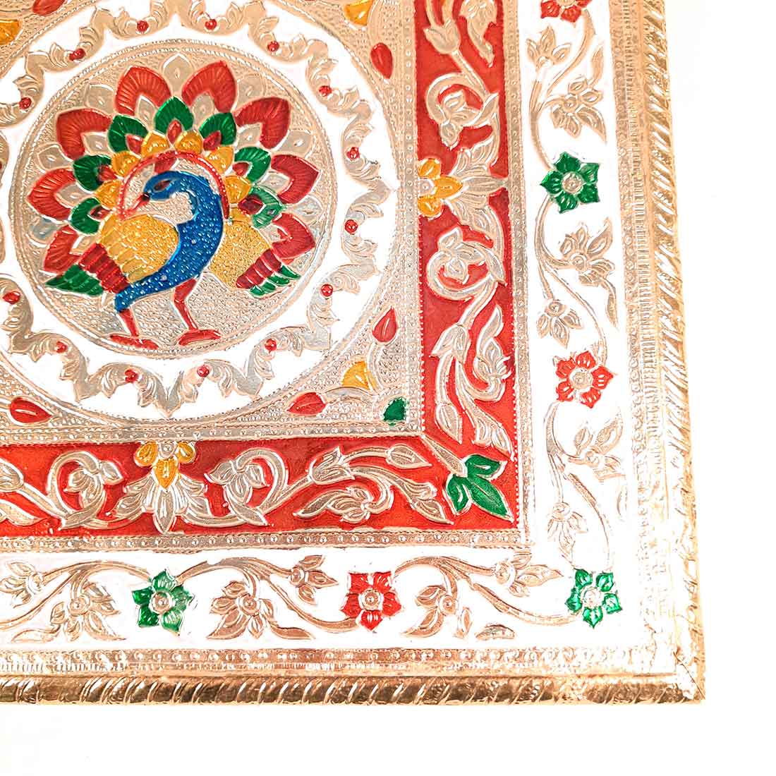 Minakari Bajot | Pooja Chowki - Peacock Design - 10 Inch - ApkaMart #Style_Design 2