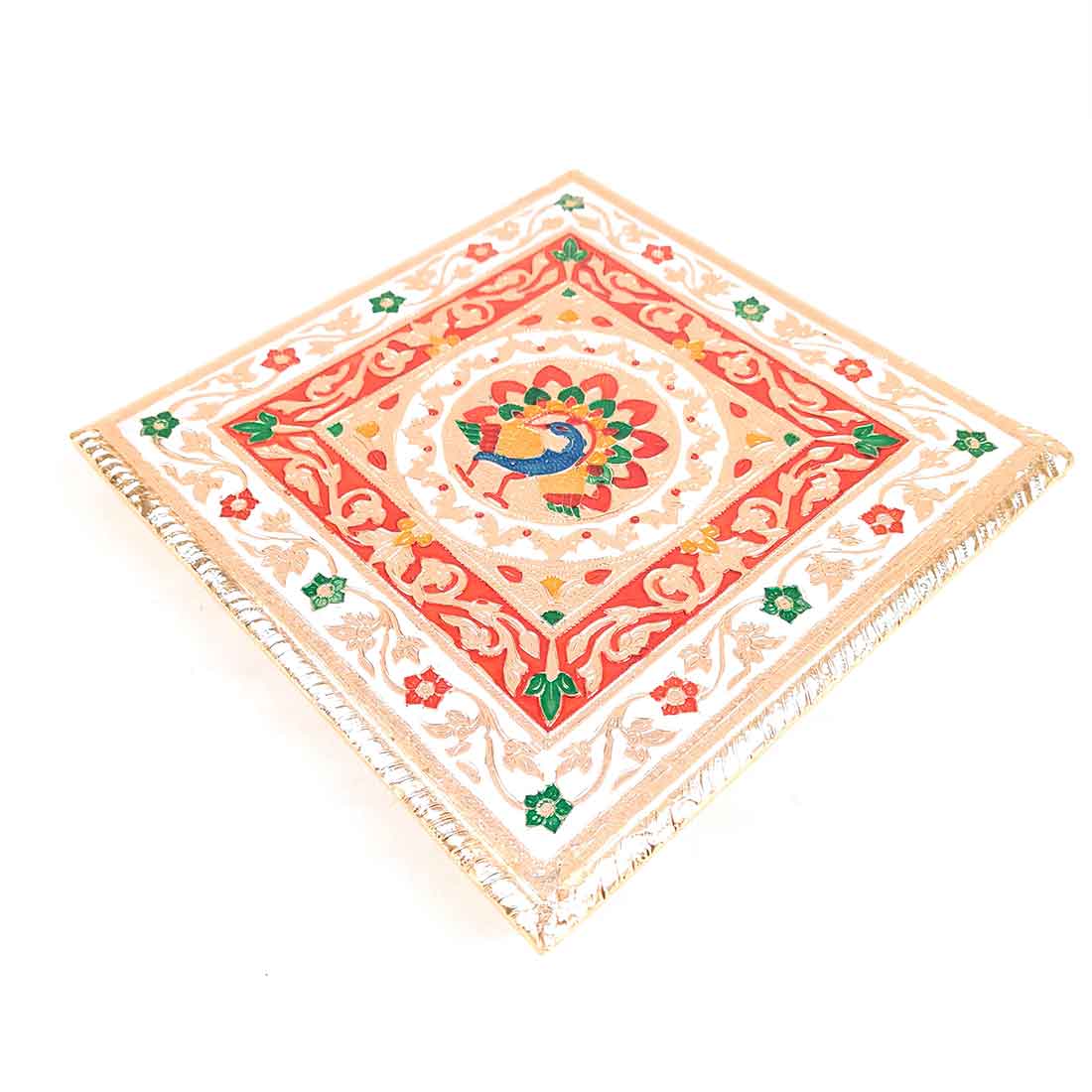 Wooden Pooja Bajot - Minakari Chauki Set - For Pooja, Weddings & Festivals -Set of 2 (10 Inch & 12 Inch) - ApkaMart #Style_Design 2