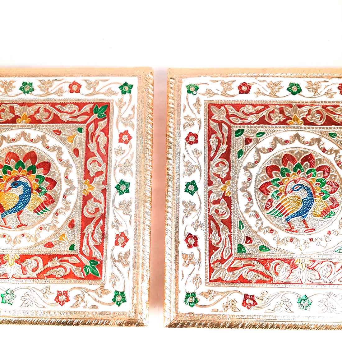 Pooja Chowki Bajot | Minakari Chauki Set - For Pooja, Weddings & Festivals (Pack of 2) 10 Inch - Apkamart #Style_Design 2