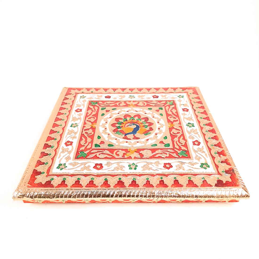 Minakari Chowki Bajot - Peacock Design - For Pooja & Mandir Decoration - 12 Inch - ApkaMart #Style_Design 2