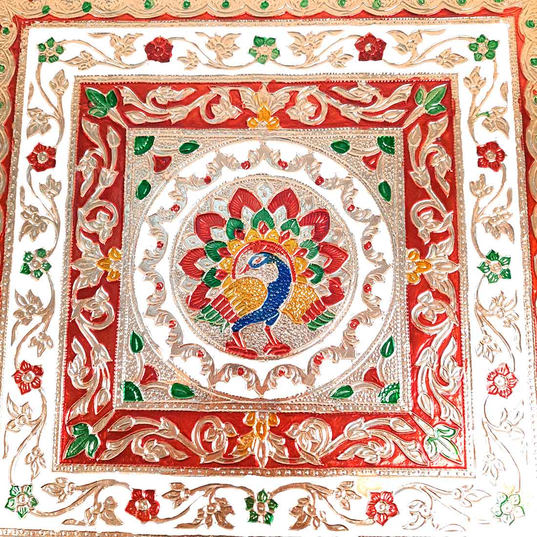 Minakari Chowki Bajot - Peacock Design - For Pooja & Mandir Decoration - 12 Inch - ApkaMart #Style_Design 2