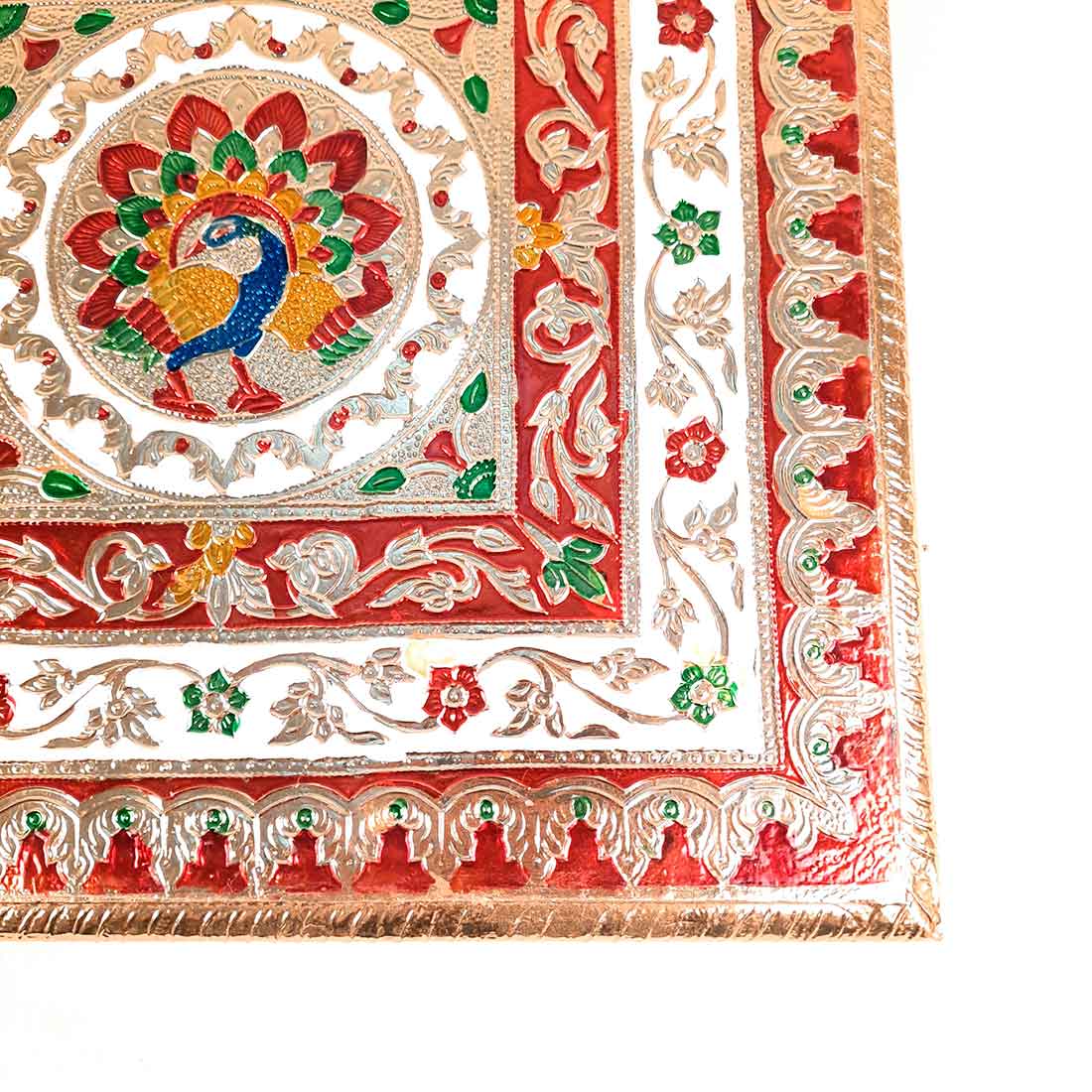 Minakari Chowki Bajot - Peacock Design - For Pooja & Mandir Decoration - 12 Inch - ApkaMart #Style_Design 2