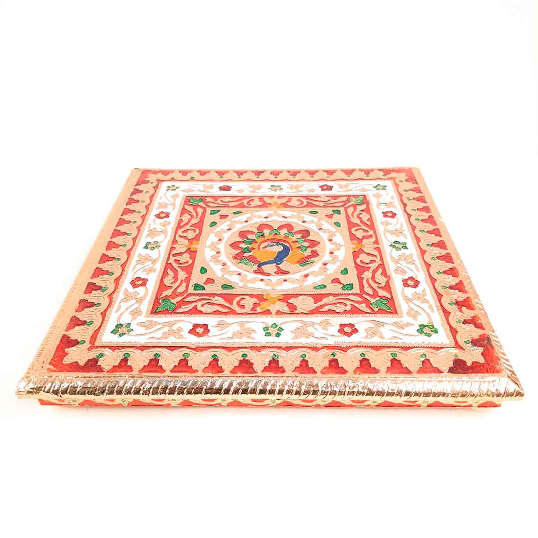 Minakari Chowki Bajot - Peacock Design - For Pooja & Mandir Decoration - 12 Inch - ApkaMart #Style_Design 2