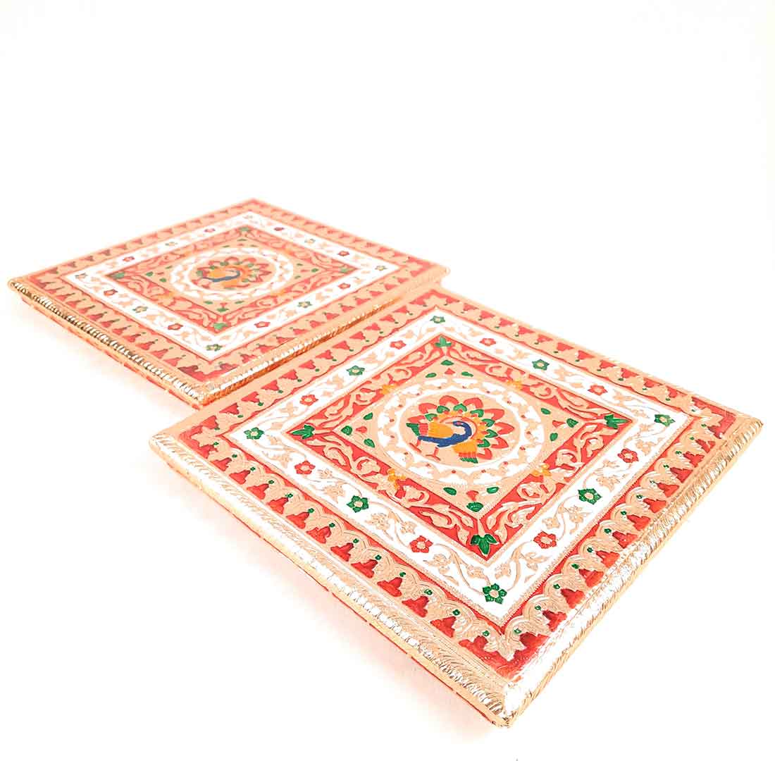 Pooja Chowki Bajot | Minakari Chauki Set - For Pooja, Weddings & Festivals (Pack of 2) 12 Inch - Apkamart #Style_Design 2