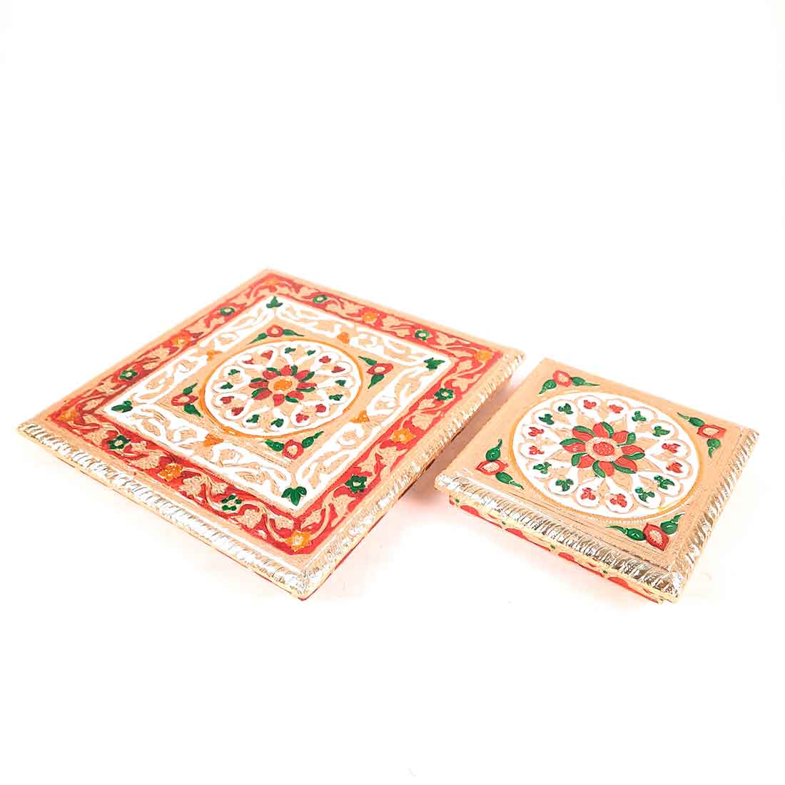 Minakari Chowki or Bajot - Set of 2 - 6 Inch & 10 Inch - ApkaMart #Style_Design 2