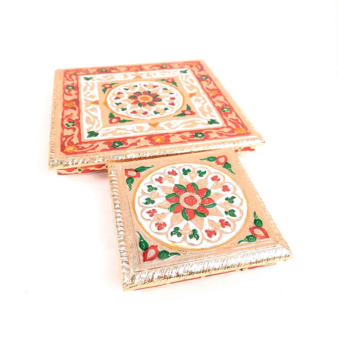 Minakari Chowki or Bajot - Set of 2 - 6 Inch & 10 Inch - ApkaMart #Style_Design 2